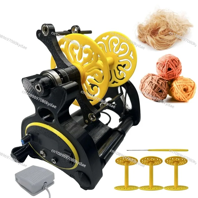 Electric Spinning Wheel with Foot Controller & 3 Bobbins, Small Yarn Winder with Forward & Reverse