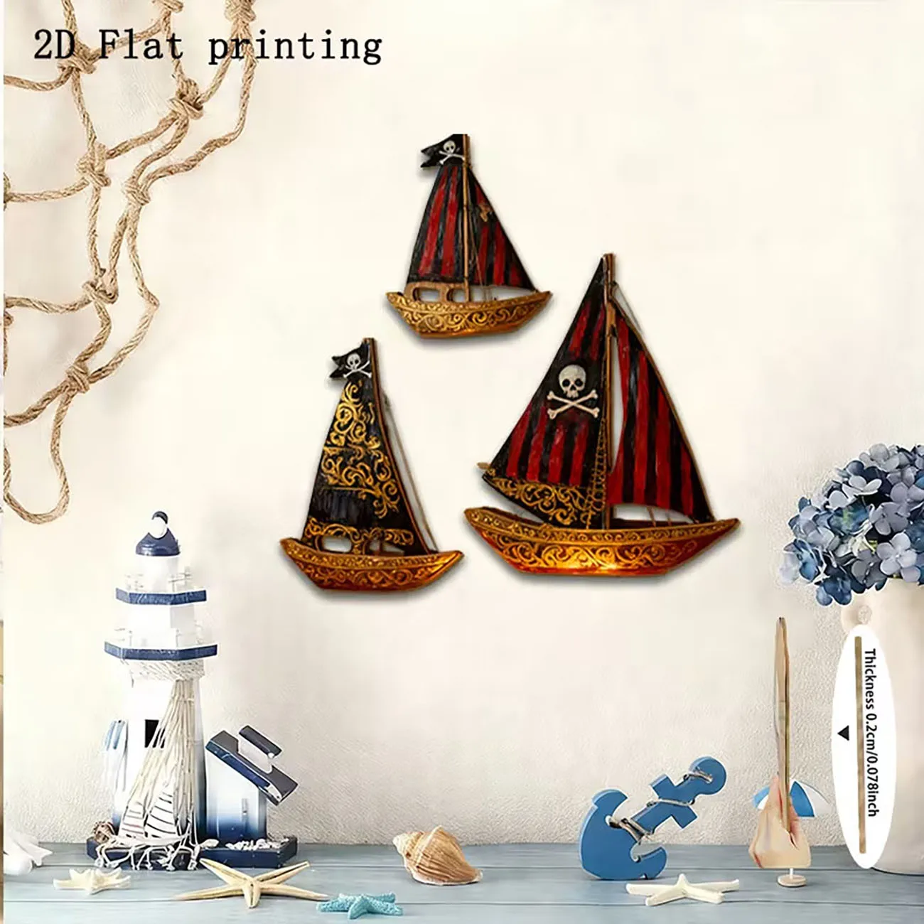 Wooden wall decals, 2D flat wall art decorations with double-sided nano adhesive, supporting no-drill installation,