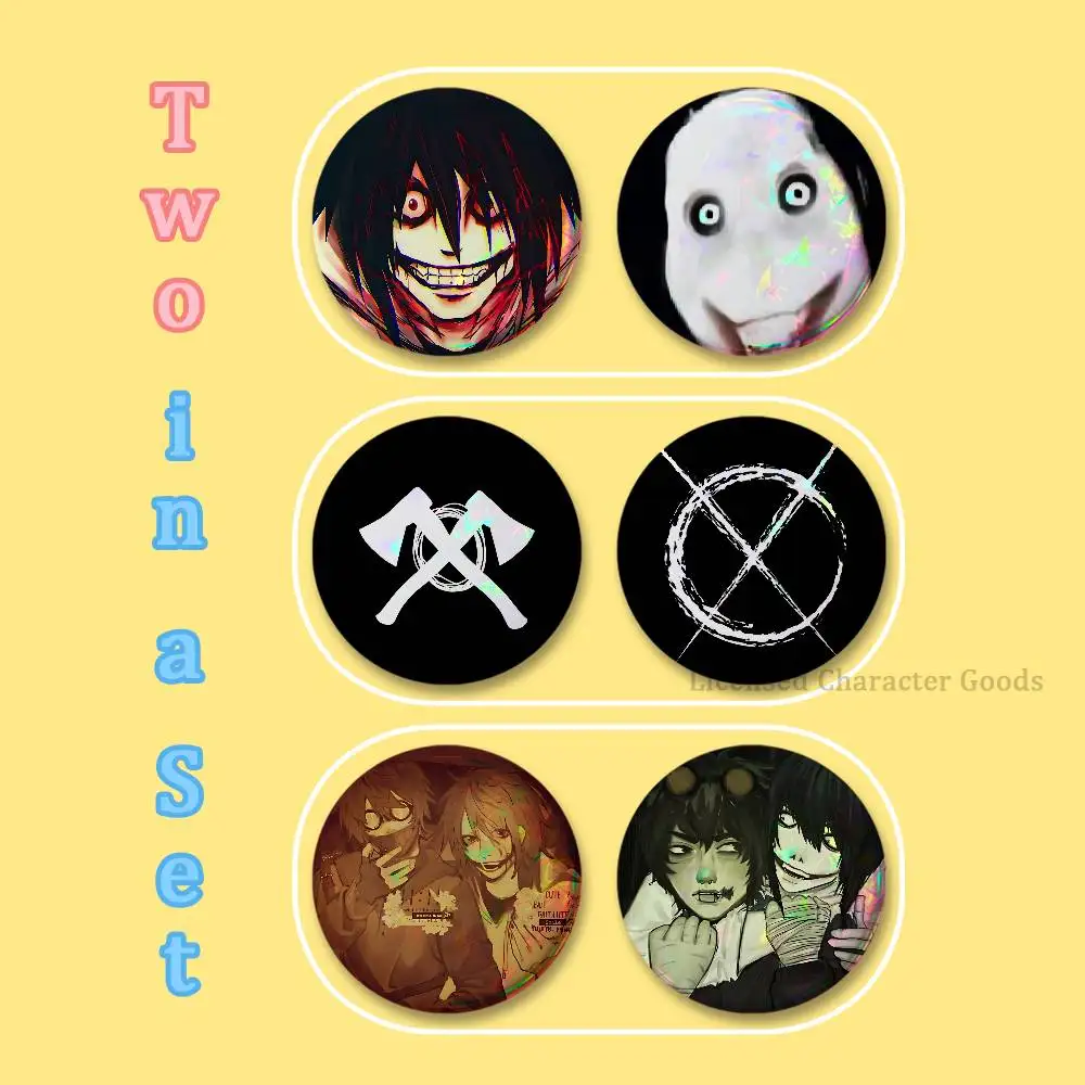 Creepypasta TICCI Jeff Jack 2-Piece Set Badges Anime Merchandise Cosplay Nijigen Otaku Culture Large 75 58 44 32 25 mm Mini