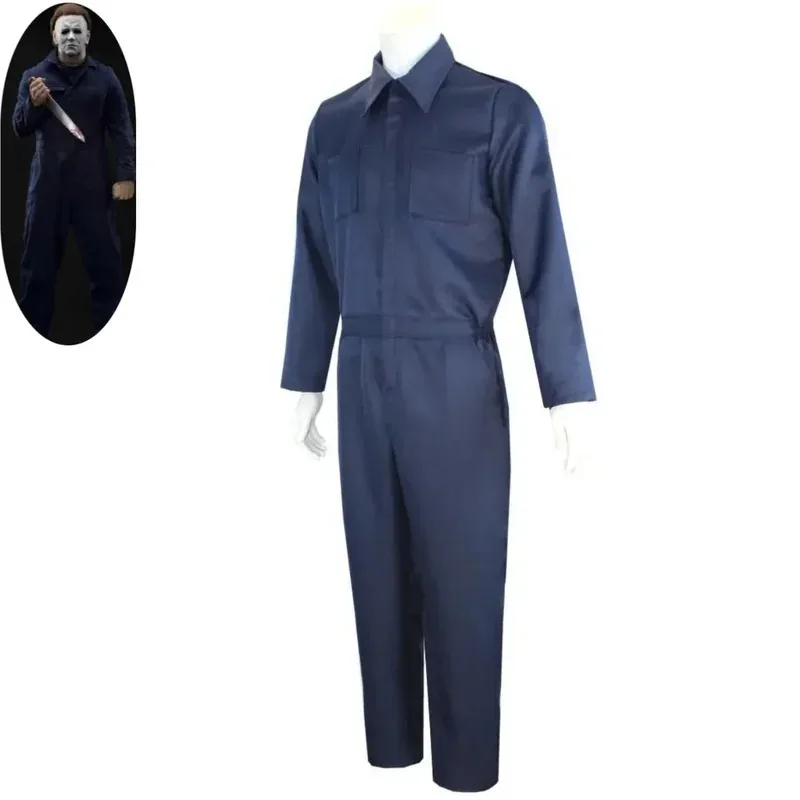 Kostium Halloween Michael Myers Zabójca Cosplay Horror Krwawy Demon Niebieski Kombinezon Maska Rekwizyt Męski Damski Strój Świąteczny