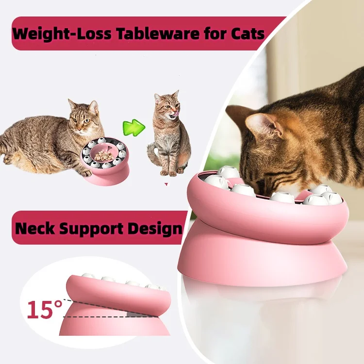 Cat Puzzle Slow Feeder Bowl Interactive IQ Training Toy Anti Choking Anti Gulping Slow Eating Food Bowl For Kitten Indoor Cat Me