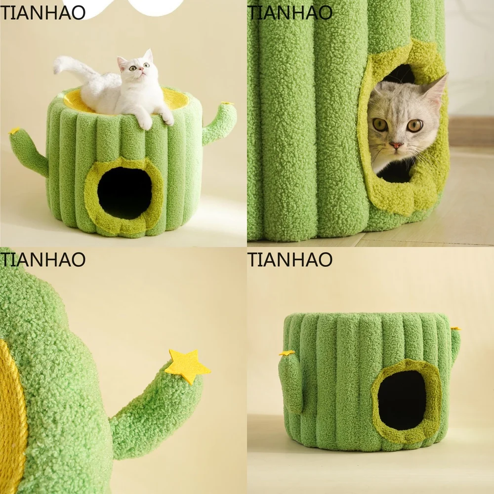 Cactus Sisal Cat Cave for Cats Scratch Resistant Pet House Durable Cozy Minimalist Cat Shelter Villa for Living Room Balcony