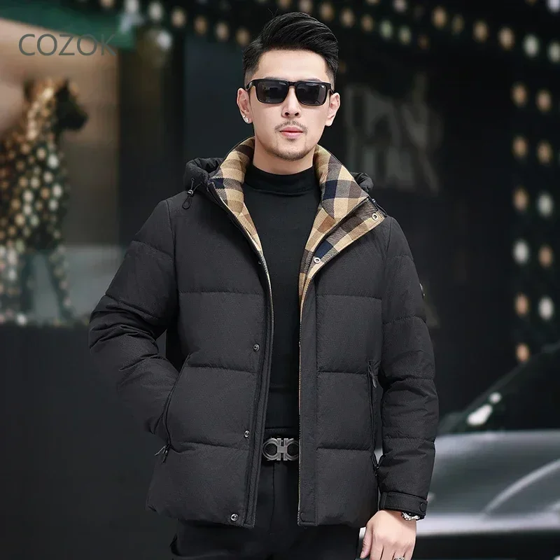 COZOK Short Down Jacket Casual Man Sack Hooded Jackets Designer Clothes Men Duck Down Padding Jackets Man 2024 Winter Coat Men