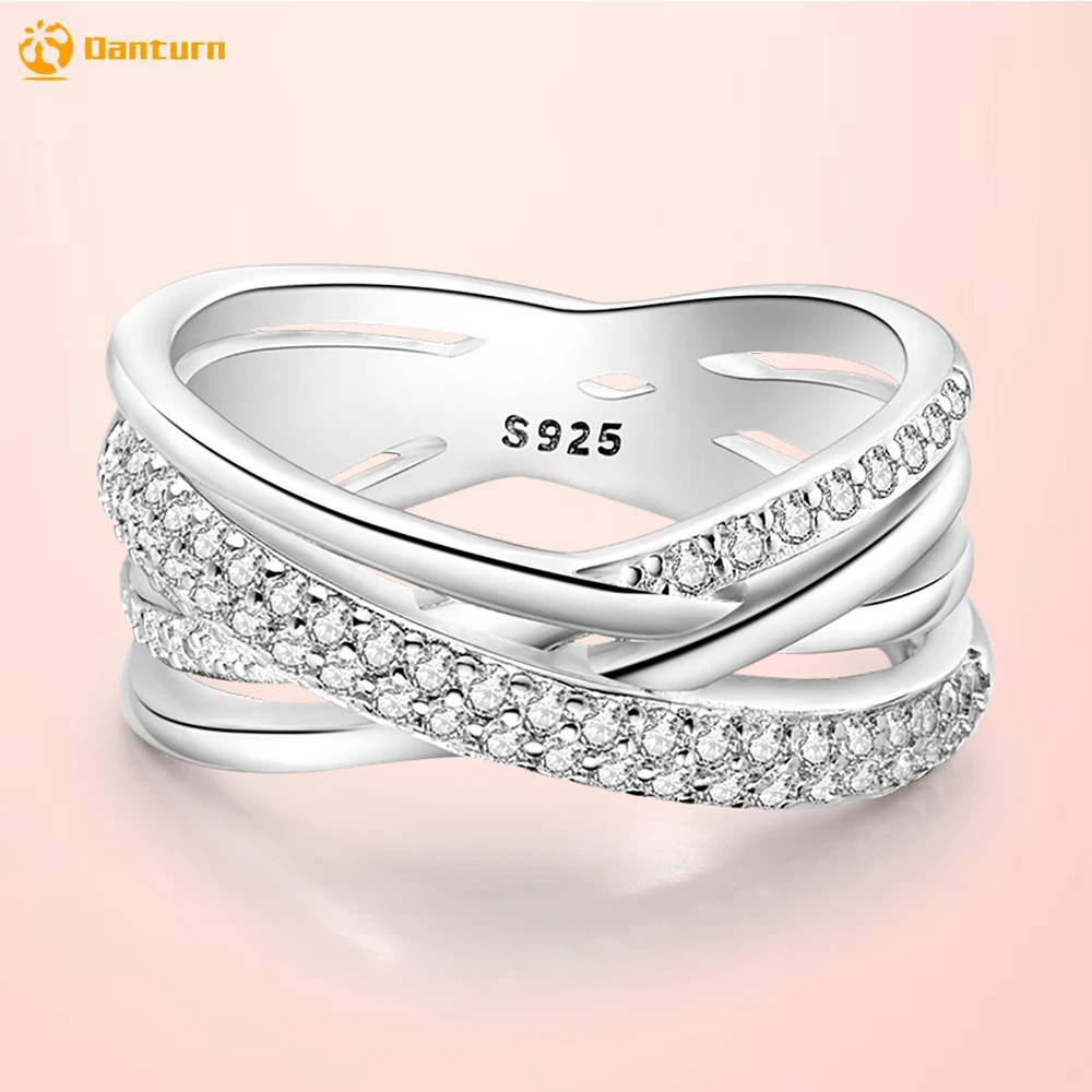 Danturn New 925 Sterling Silver Rings Pavé Multi-Ring Crossover Wide Ring Women Jewelry Making Gift