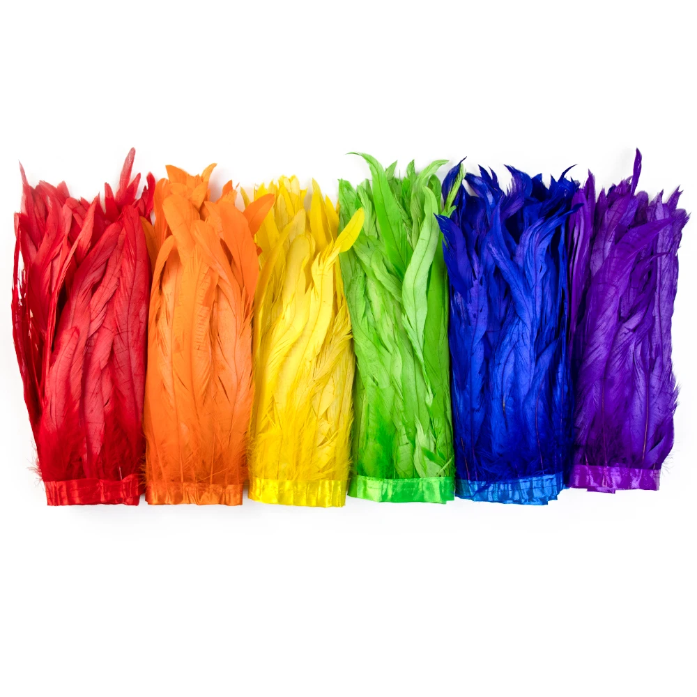 Feather Fringe Trim 25-30cm Rooster Tail Plume Ribbon Strung for Carnival Costume Dress Skirt DIY Sewing Wedding Decoration