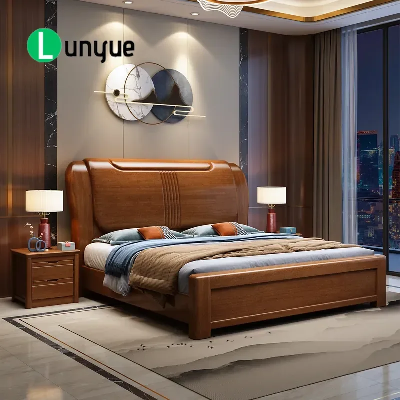 Solid Wood Bed Golden Silk Sandalwood Thickened Modern High Box Storage Double Bed 1.5m 1.8m for Bedroom Furniture