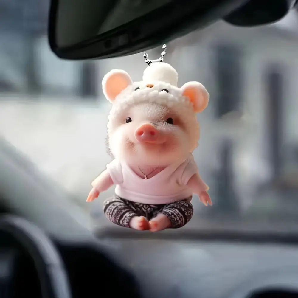 Biker Pig 2D Piglet Key Chain Piglet Shape Fashionable Car Interior Pendant Acrylic Cute Key Chain Pendant Home Decoration