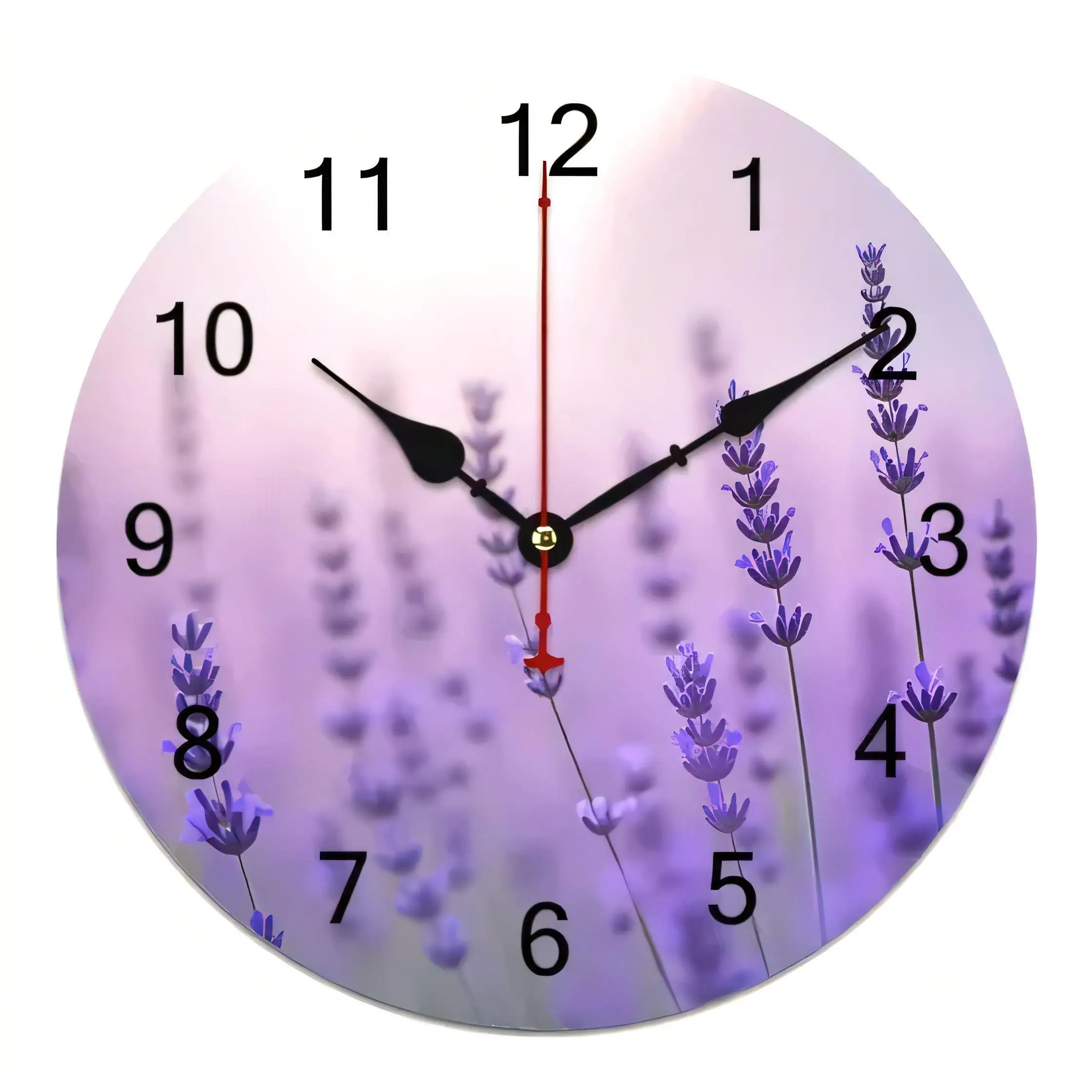 Round Wall Clock  Purple Lavender Flowers Silent Non Ticking Battery Operated Vintage Rustic Home Decor Calming Aesthetic
