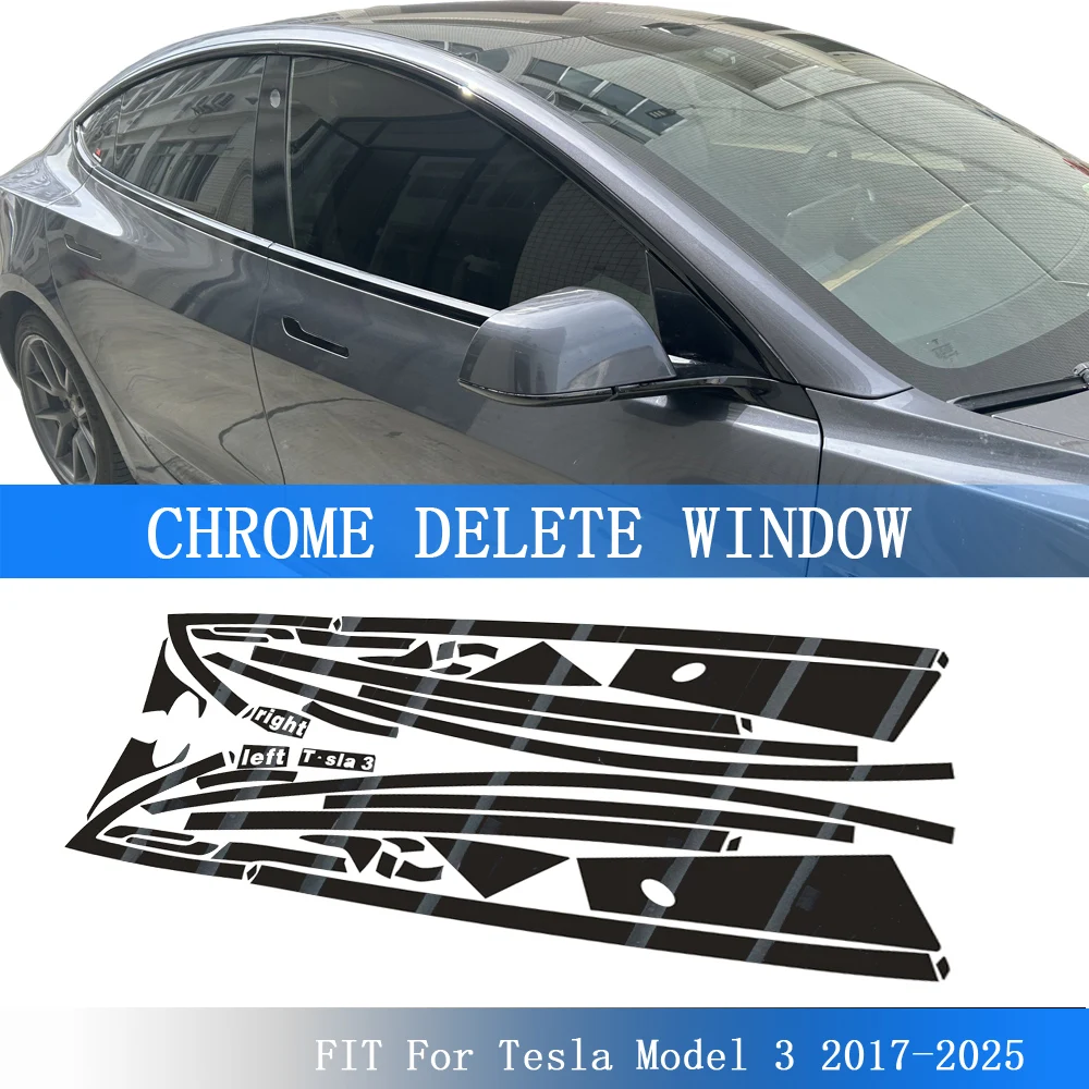

Glossy Black PVC Car Window Decorative Strip Sticker For Tesla Model 3 2017-2025 Exterior Protection Accessory