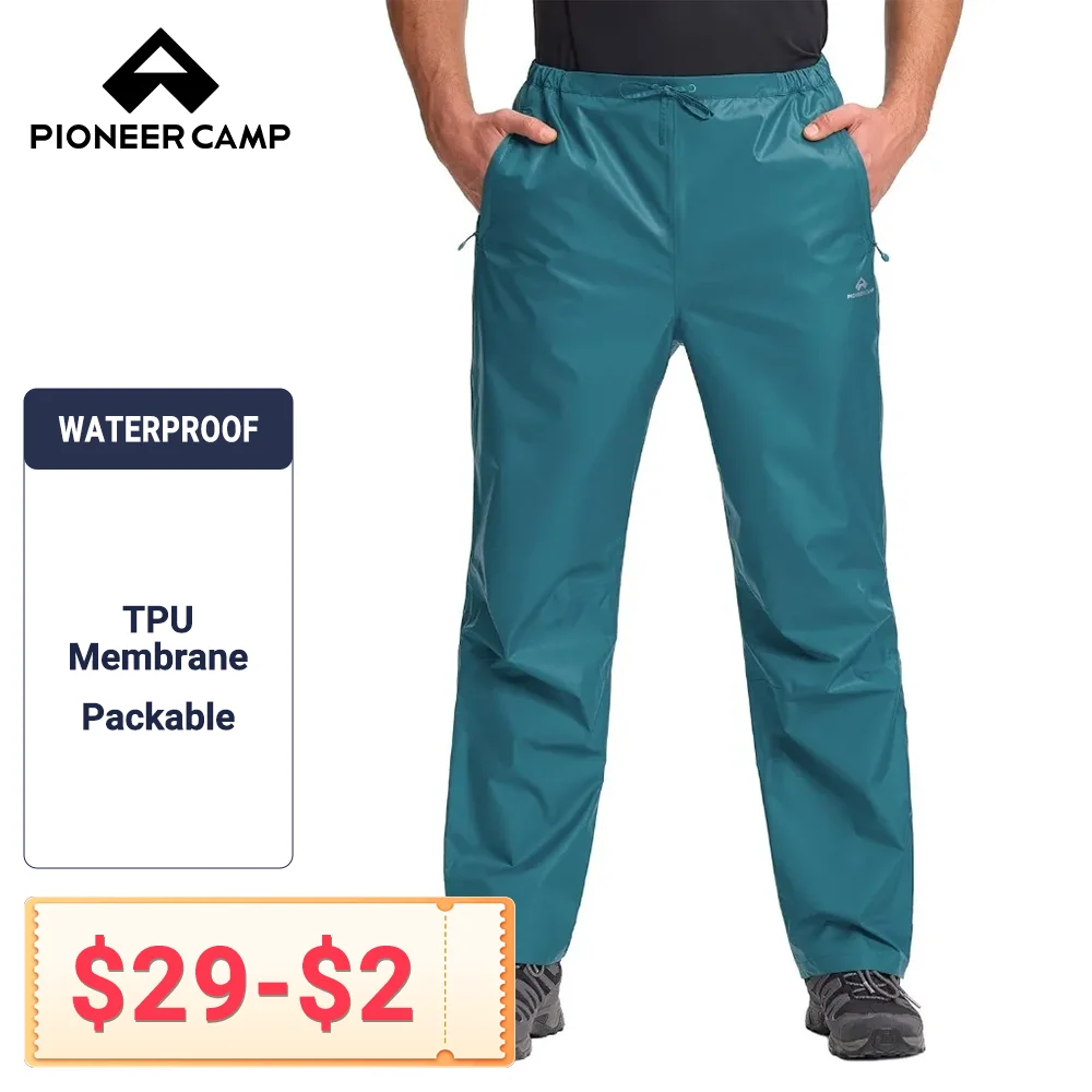 Pioneer Camp Men’s Rain Pants Waterproof Packable Lightweight Windproof Outdoor Pants Hiking Fishing Golf Work Trousers