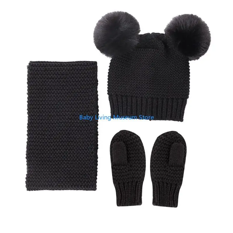 

P31C 3pcs Toddler Hats Gloves Scarf Sets Winter Knitted Beanie Late Autumn Winter Warm Child Gloves Great Gift for New Born