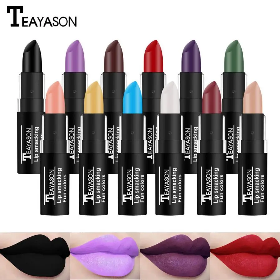 TEAYASON 12 Color Waterproof Lasting Sexy Red Lipstick Matte Lipstick Cosmetics Lip Gloss Waterproof Long-lasting