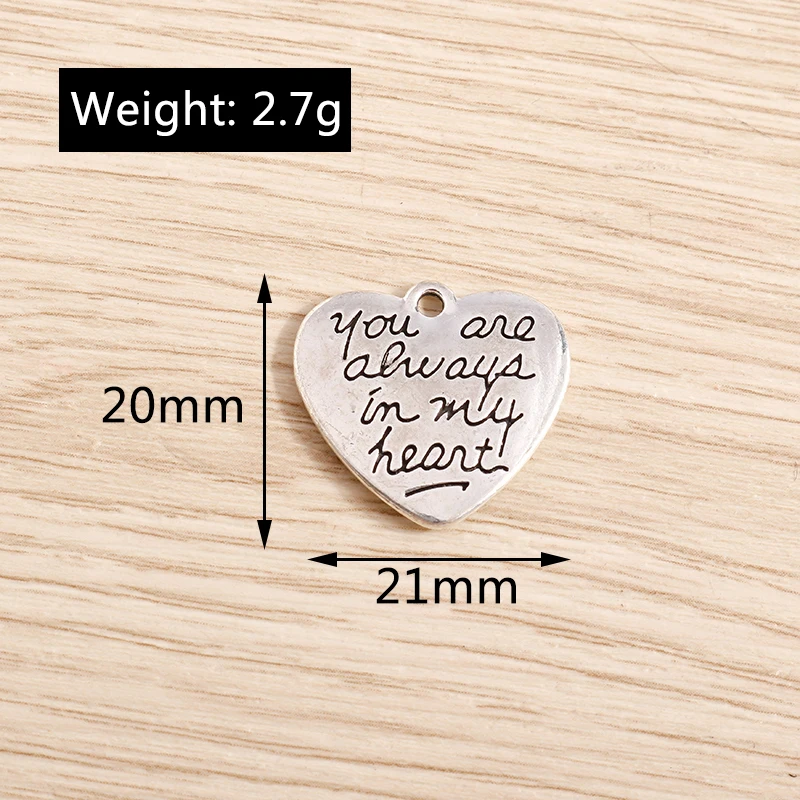 Tusember 10 قطعة قلوب معدنية سحر أنت دائما في قلبي قلادة القلائد اليدوية القرط المفاتيح الحرفية DIY العرض #2