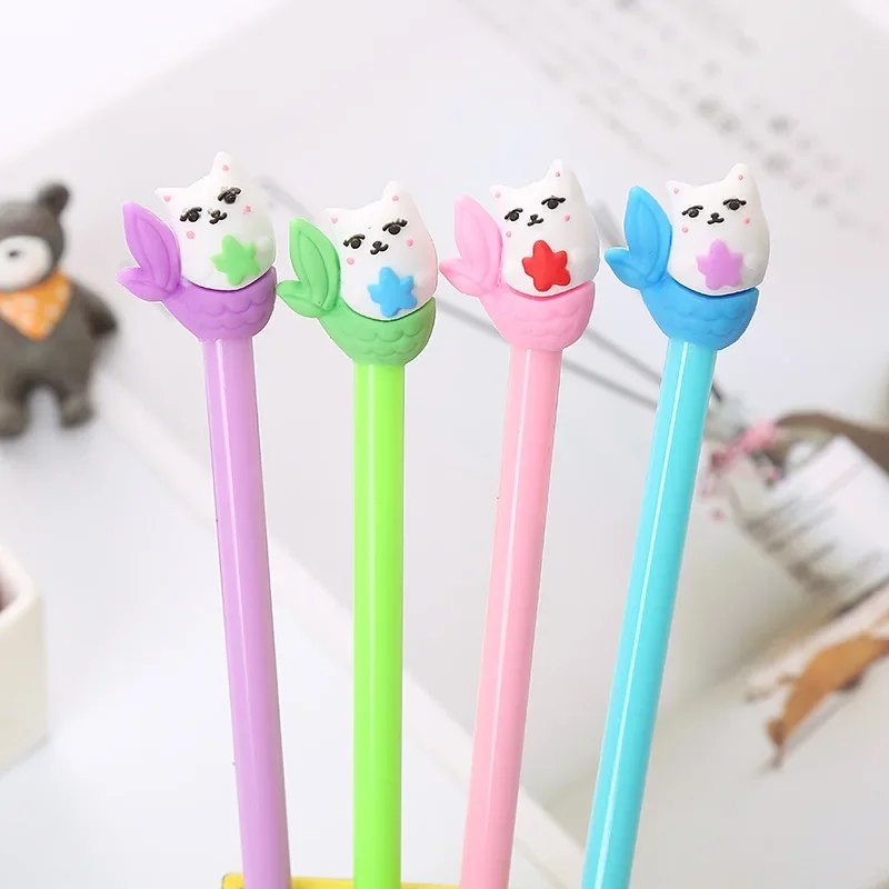 

50PCS Creative Fishtail Cat Neutral Pen Korean Version Black Needle Tube Fountain Pen Cute Student Stationery Office Signature