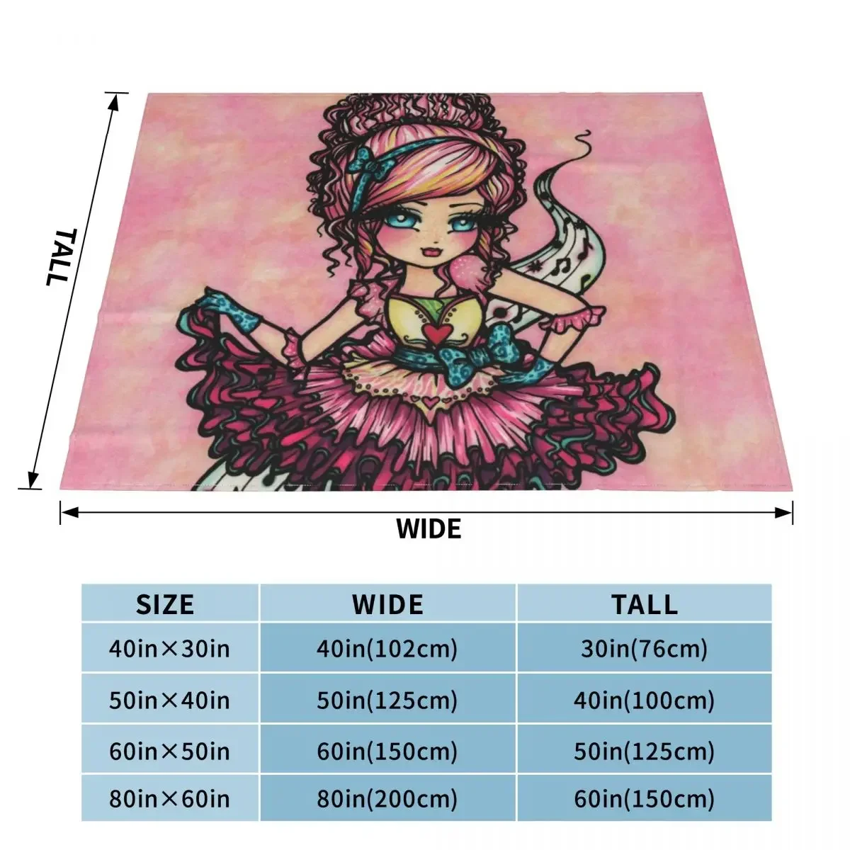 Ballerina Cutie Musical in Pink Fantasy Art Throw Blanket Giant Sofa Stuffeds Blankets