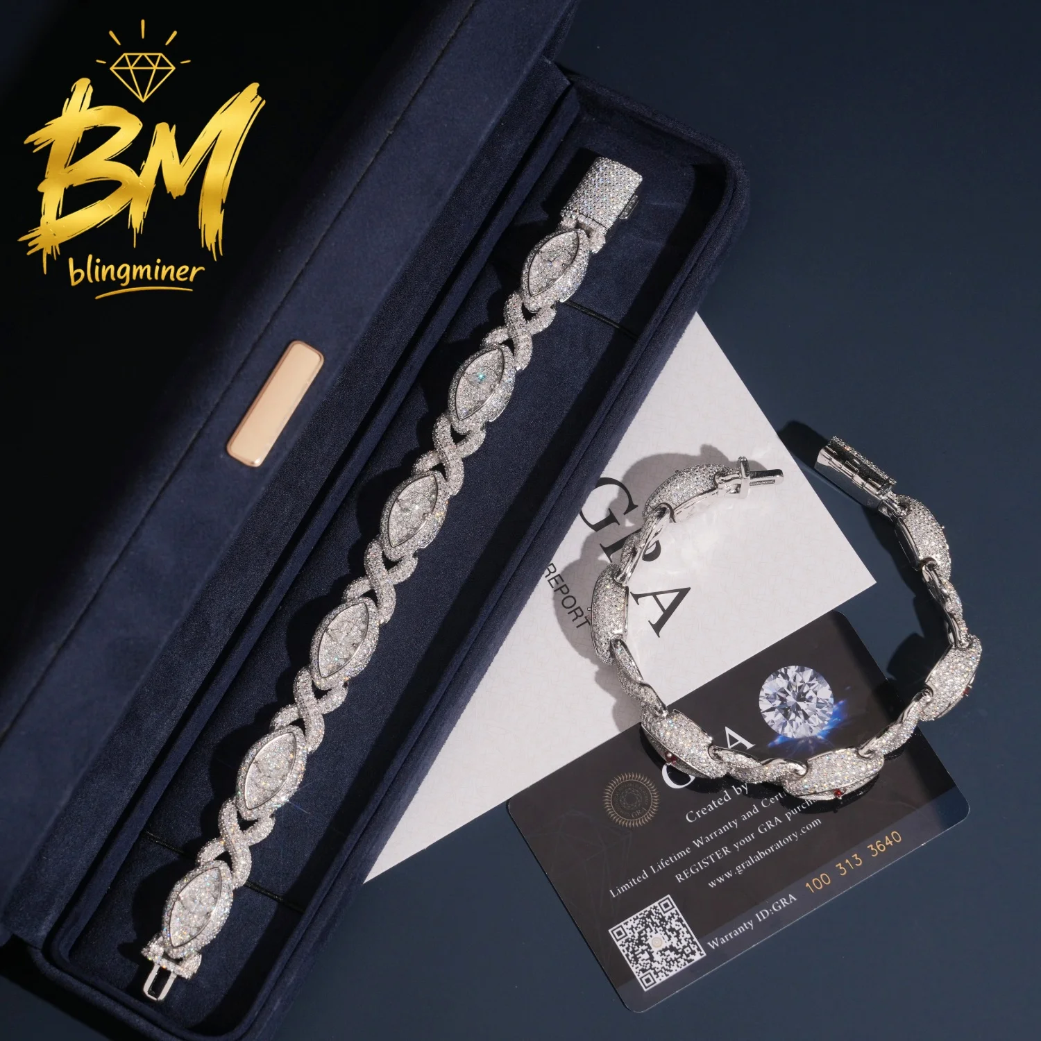 Blingmine Evil Eyes Infinity 13mm Iced Out VVS Moissanite Cuban Link Bracelet For Men S925 Silver Jewelry Pass Diamonds Tester
