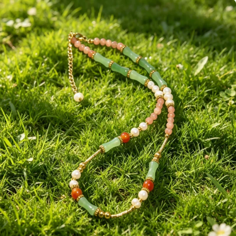 Fashion jewelry bead necklace collarbone chain natural gemstone crystal color separation precision weaving couple accessories