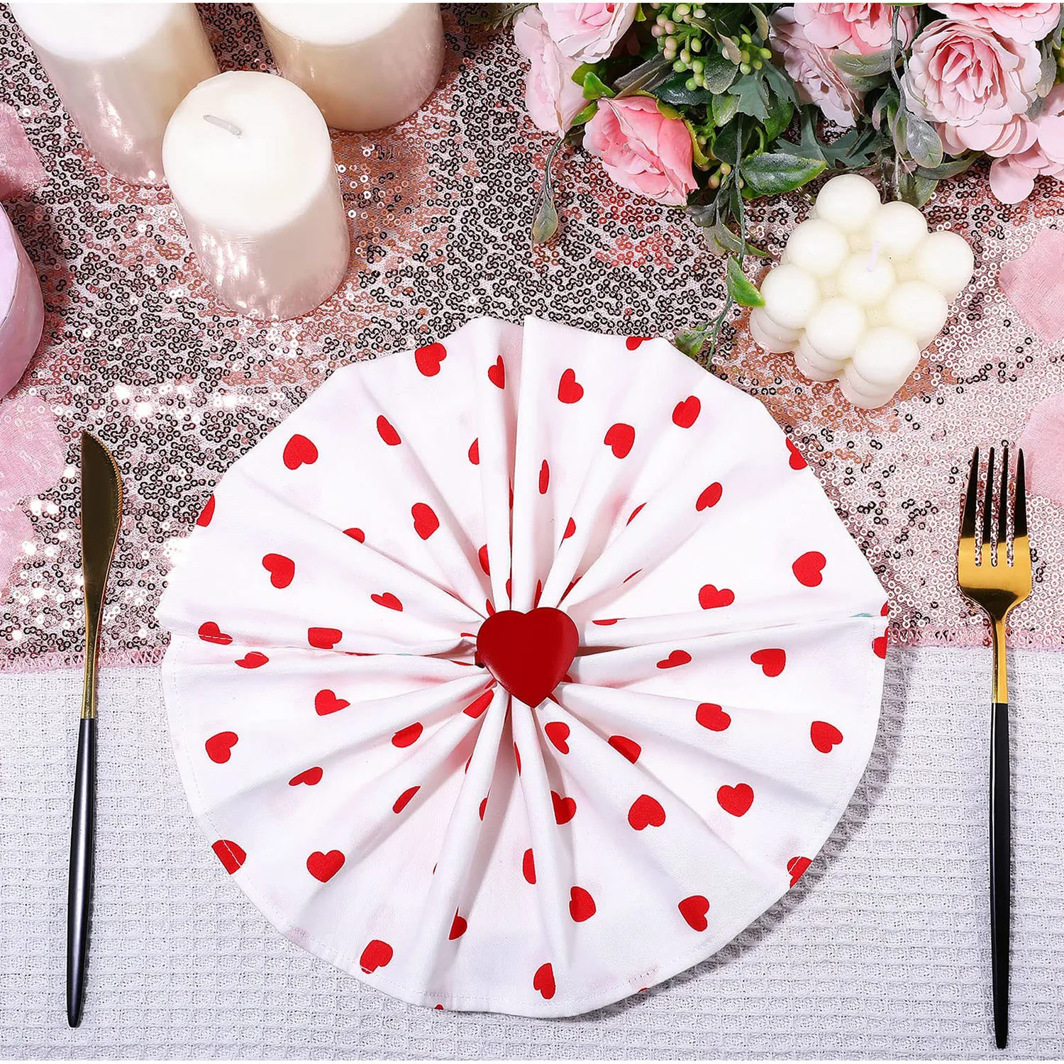 New Valentine's Day Red Heart Napkin Ring red Love Napkin Buckle Western Restaurant table Table Napkin Ring Set.6pcs/set