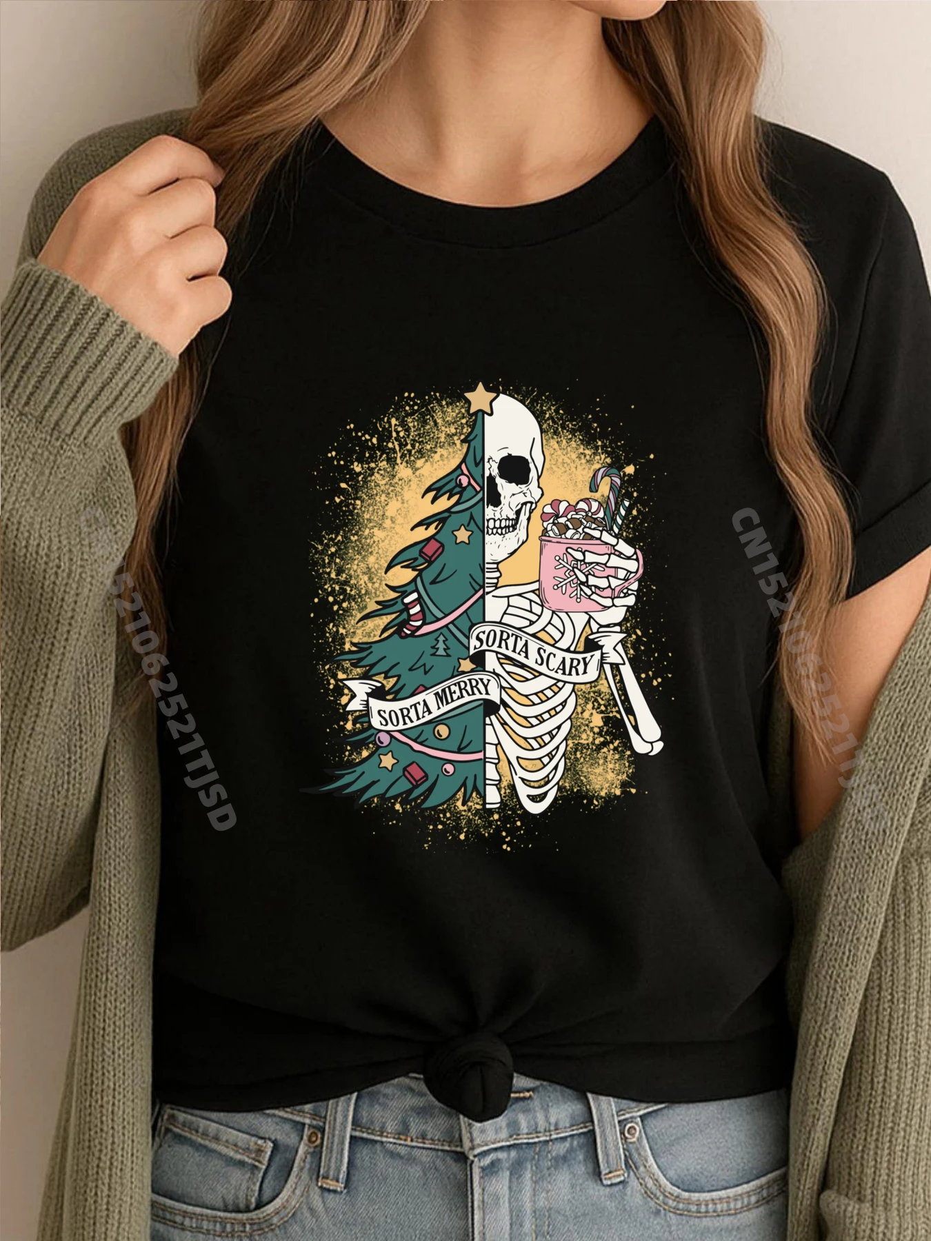 

Забавная рождественская соorta Merry Sorta, страшный скелет, рождественская елка, серая рубашка, футболка с рисунком, мужские футболки