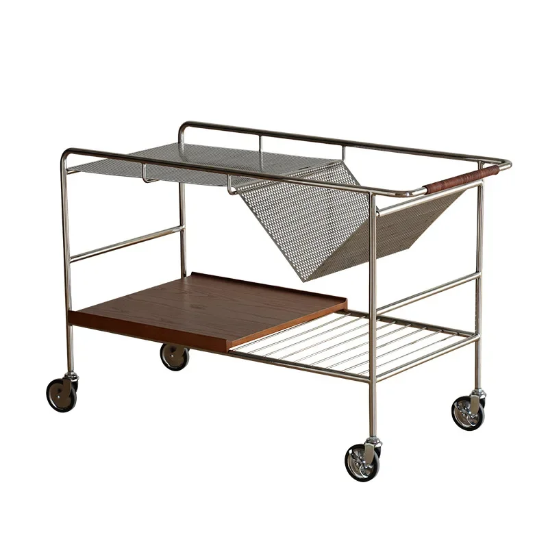 Retro removable sofa side few stainless steel roller trolley