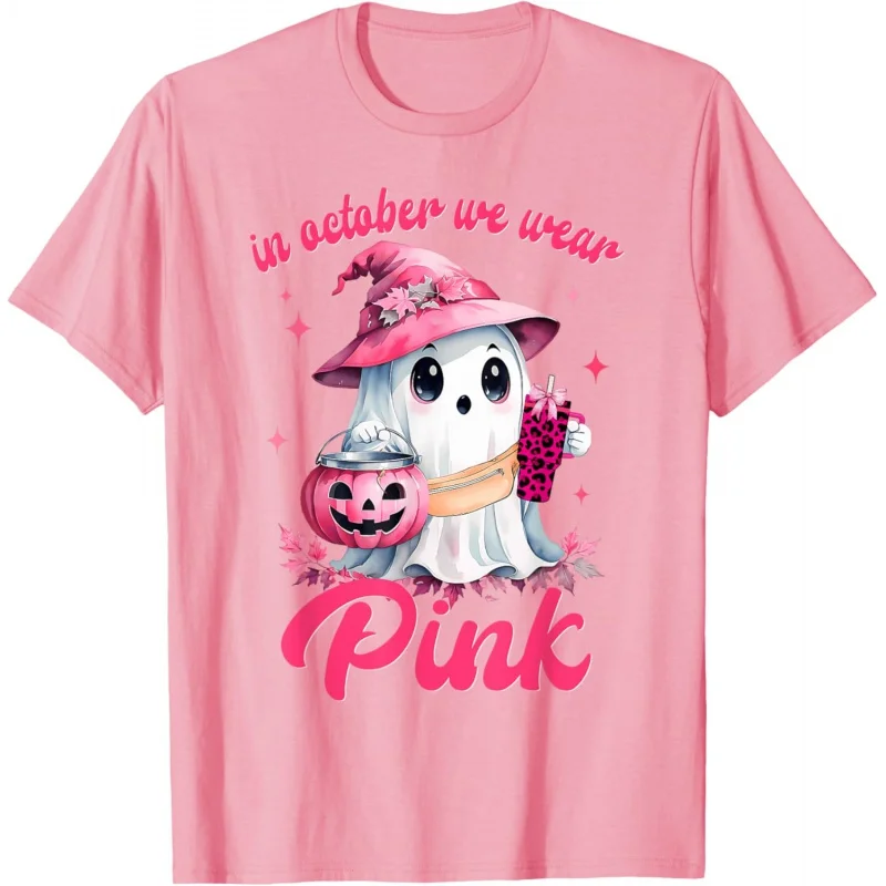 

In October We Wear Pink Ghost Witch Breast Cancer Awareness T-Shirt