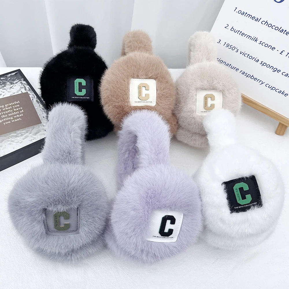 New letter C Foldable Earmuffs Cold Protection Soft Ear Cover Portable Winter Accessories Plush Earmuffs Student