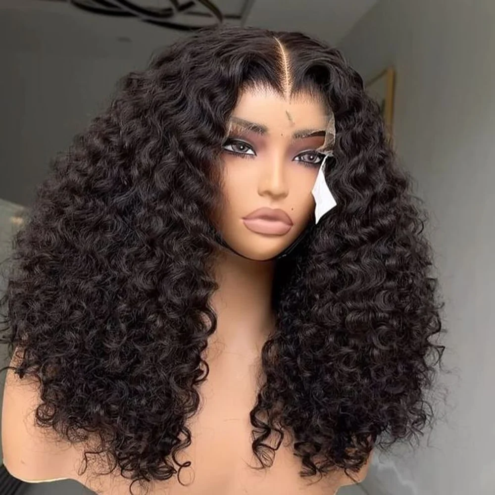 شعر مستعار ناعم طويل أسود طبيعي 180 كثافة غريب مجعد باروكة أمامية من الدانتيل للنساء مع شعر أطفال اصطناعي بدون صمغ يوميًا