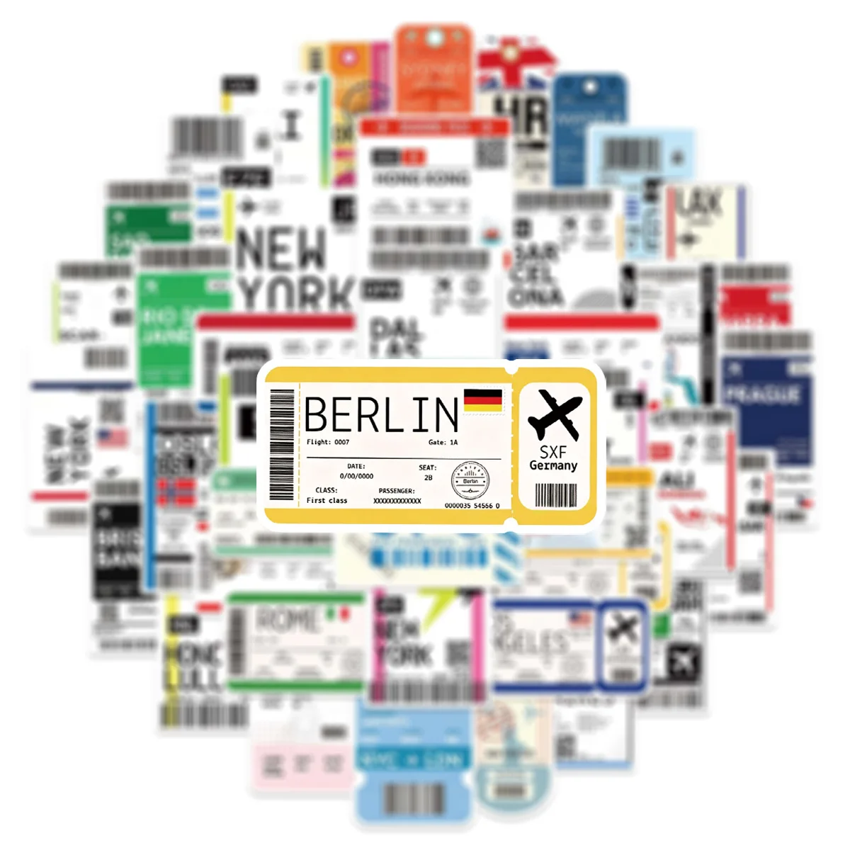 10/50PCS Boarding Pass Cartoon Stickers Air Ticket Graffiti Travel Souvenir Decoration DIY Toys Laptop Guitar Car Bike Decals