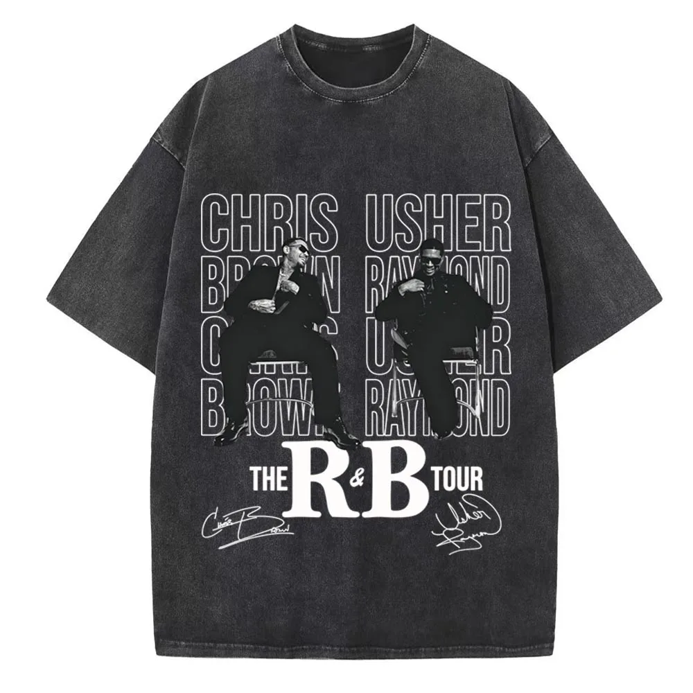 Usher Raymond and Chris Brown Tour 2026 Cotton T-shirt Vintage Summer O-Neck Short Sleeve