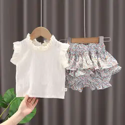 2PCS Girls' Suit Summer 2025 New Children's Summer Dress Baby Girl Fashionable Children's Top+Skirt Two-Piece Set