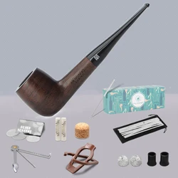 JIBILL solid wood tobacco pipe set, straight handle pipe with clean set, sandalwood pipe length 146mm, classic billiard pipe