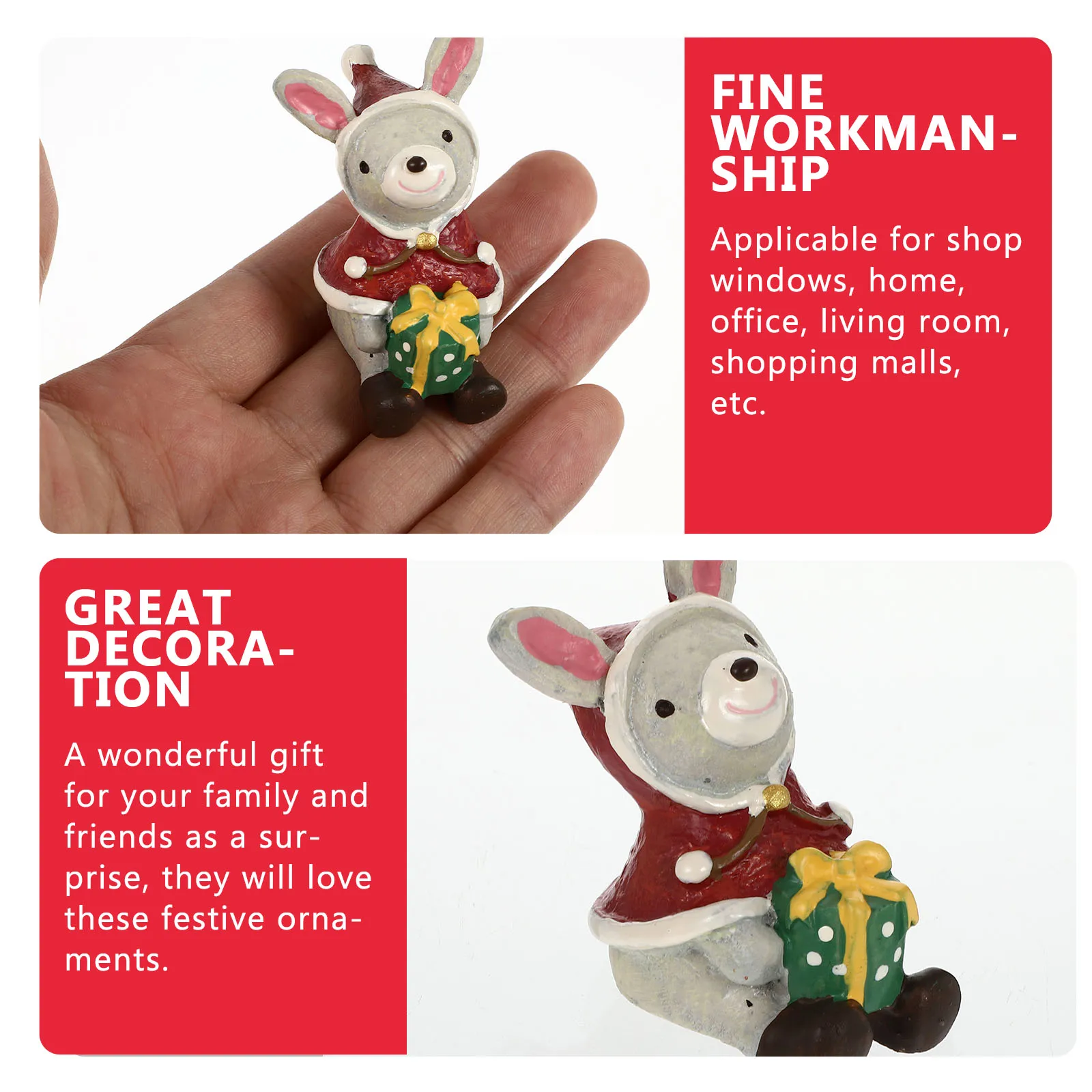 

2Pcs Christmas Rabbit naments Resin Mini Figurines for Decor Xmas Party Crafts Gifts