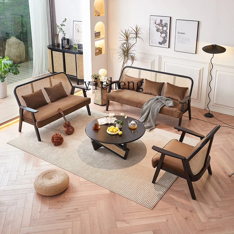 مجموعة أريكة Zz الخشبية الصلبة، شقة صغيرة، غرفة معيشة بسيطة وحديثة، أريكة من الخيزران الترفيهي B & B #4