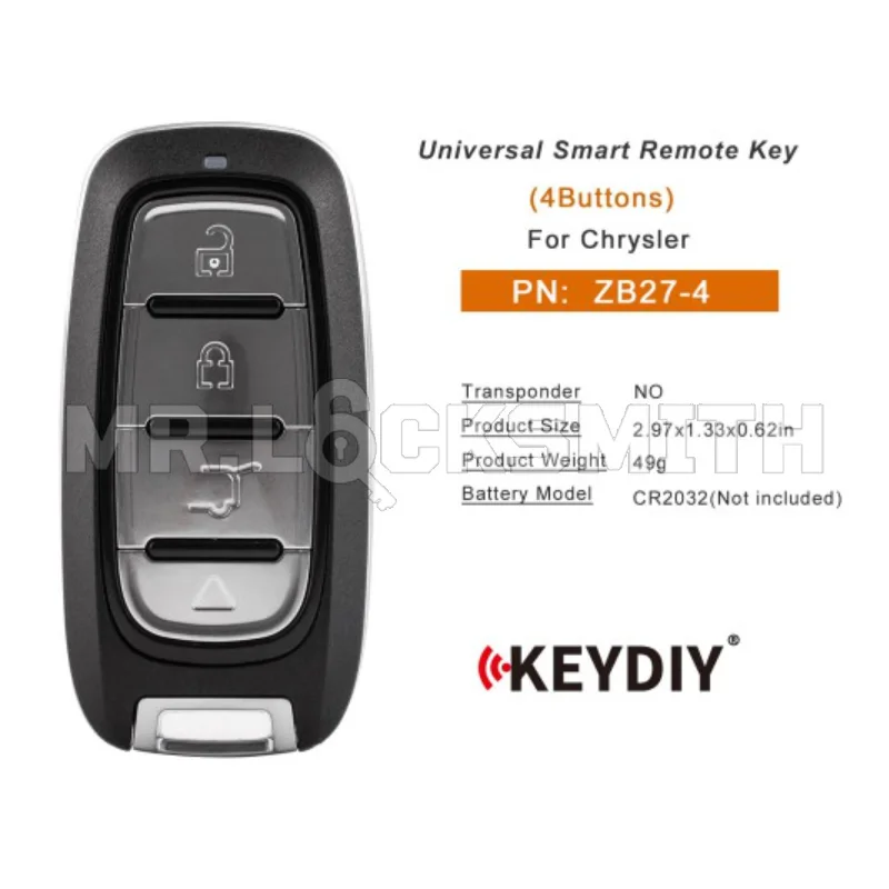 MRLOCKSMITH KEYDIY Universal Smart Remote Key KD ZB Series ZB27 ZB27-4 4 Buttons For Chrysler Type
