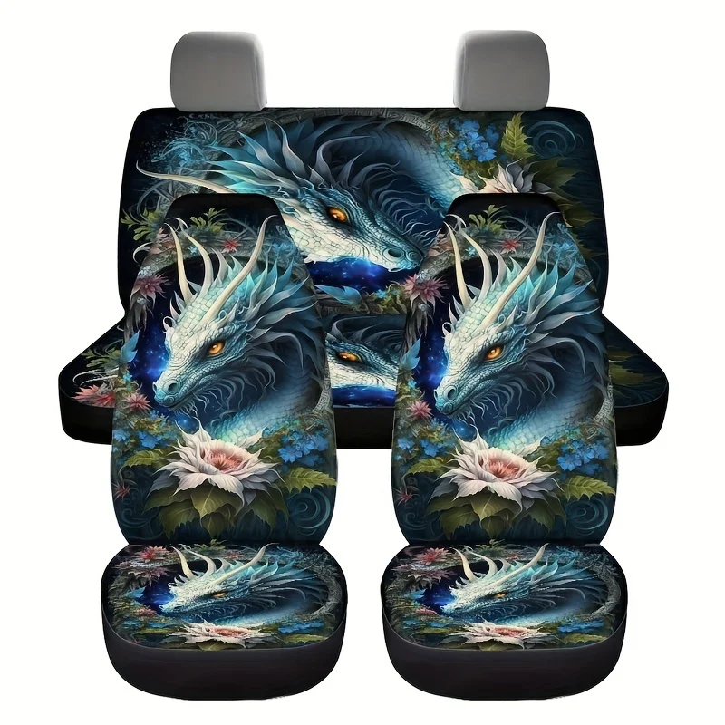 5seat For Lotus Dragon Printed Car Seat Cover For Front Seat - Fit For Sedans, SUVs & Pickup Trucks - Durable, Comfortable & Sty