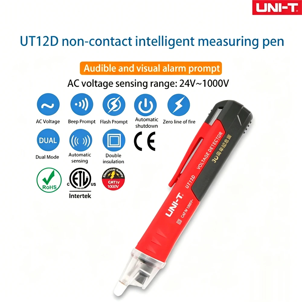 

UNI-T UT12D AC Voltage Tester Non-contact Indicator Pencil Stick LED Light Sensor Meter for Electric Power 24V-1000V