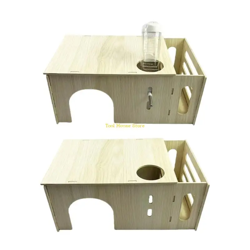 

Pet Shelter House with Feeders Waterer Rack Wooden Hideouts For Small Animal