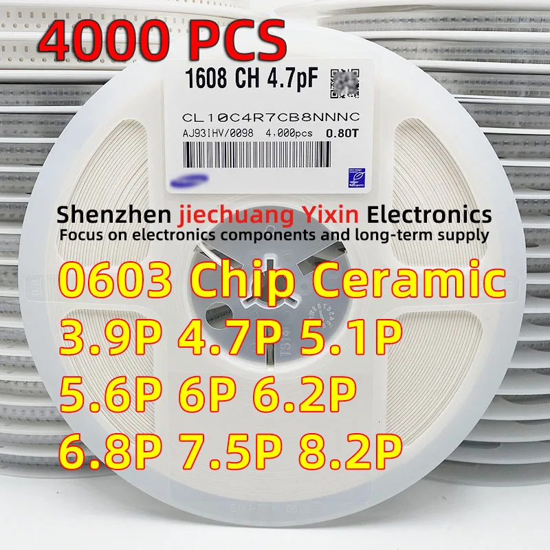 

Chip Ceramic Capacitor 0603 3.9P 4.7P 5.1P 5.6P 6P 6.2P 6.8P 7.5P 8.2P 50V 5% accuracy COG/NPO material 1608 Capacitance 4000pcs