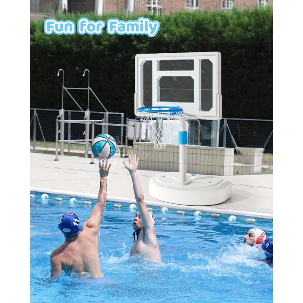Porta da basket regolabile a bordo piscina in acciaio inossidabile con tabellone infrangibile da 32 pollici, perfetta per il divertimento in piscina e il tempo libero