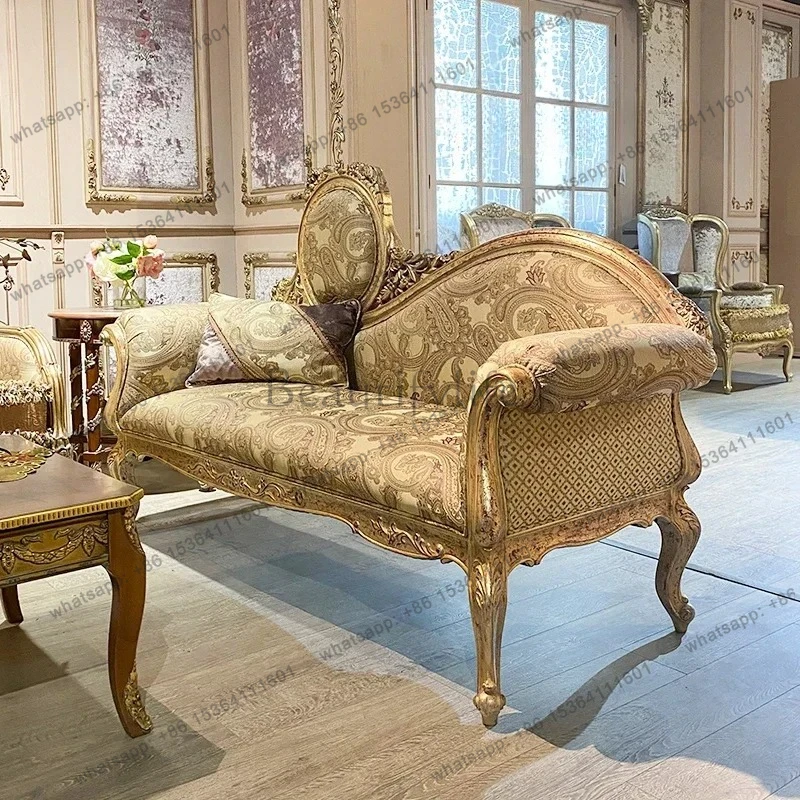 yj57 European classical solid wood carving flower beauty couch French court retro old fabric princess chair