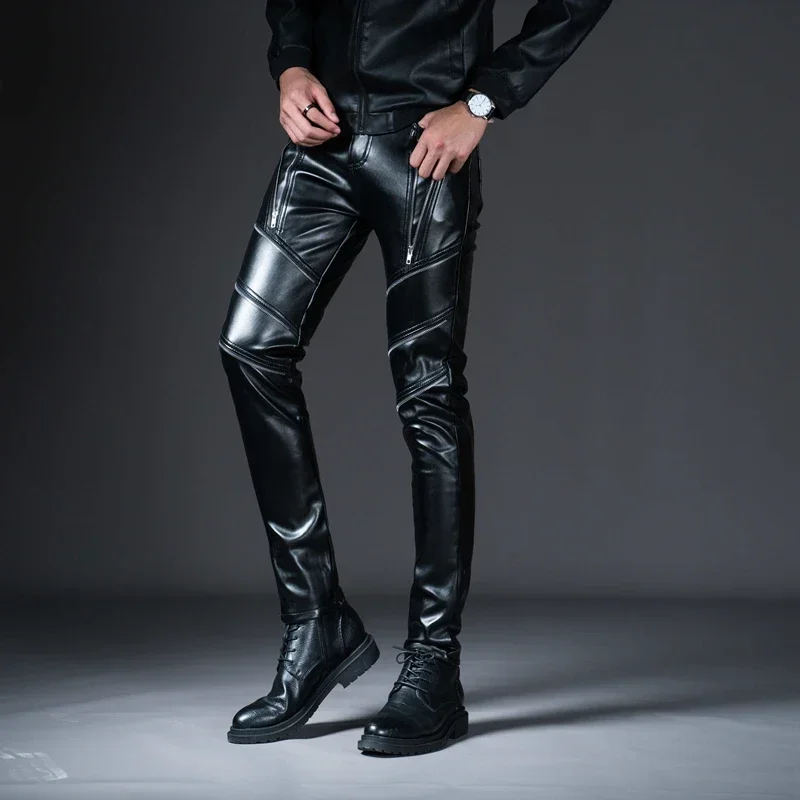 2025 New Arrived Personality Male Faux Leather Pants Male Slim Leather Pants Men's Clothing PU Pants