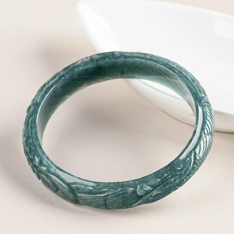 Top Natural Jade Blue Water Three-dimensional Exquisitely Carved Phoenix Bracelet Personalized Fashion Luxury Women Jewelry Gift
