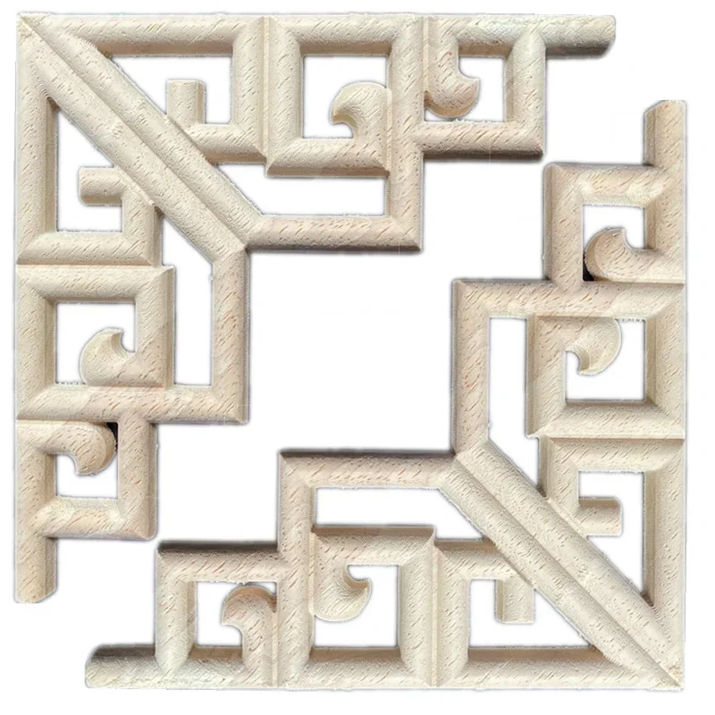 8-30cm Carved Unpainted Floral Leaves Rubber Wood Furniture Window Corner Wood Applique Onlay Wooden Figurines Ornamental
