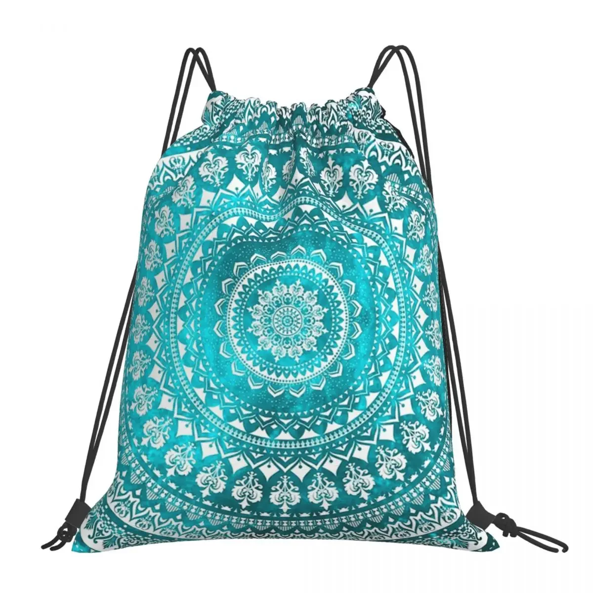 

Mandala Turquoise Backpacks Fashion Portable Drawstring Bags Drawstring Bundle Pocket Sports Bag BookBag For Travel School