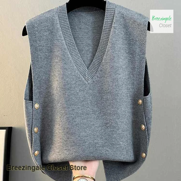 سترة كورية محبوكة بلون سادة ورقبة على شكل حرف V سترة نسائية للربيع والخريف سترة جوكر غير رسمية فضفاضة جديدة على الموضة.