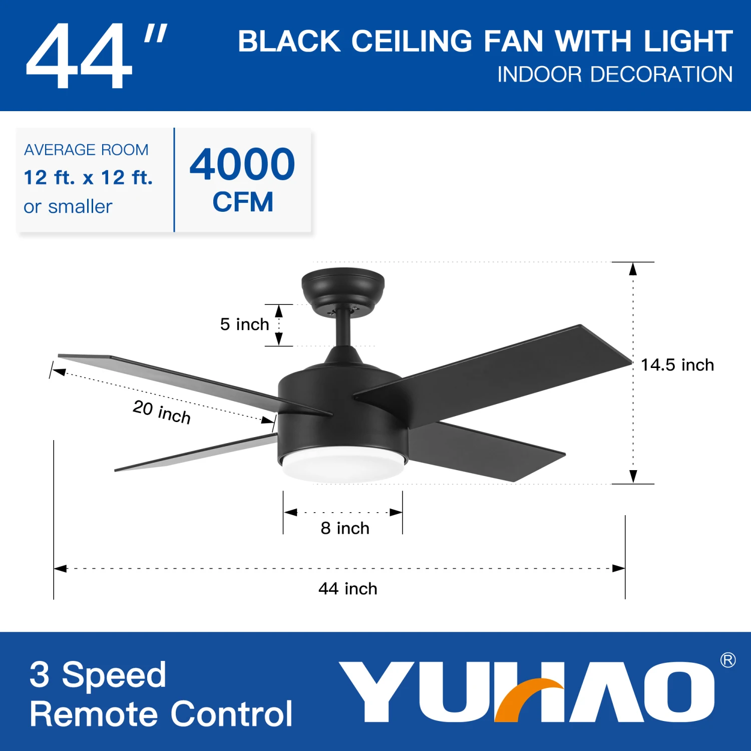 

44 In Intergrated LED Ceiling Fan with Black ABS Blade