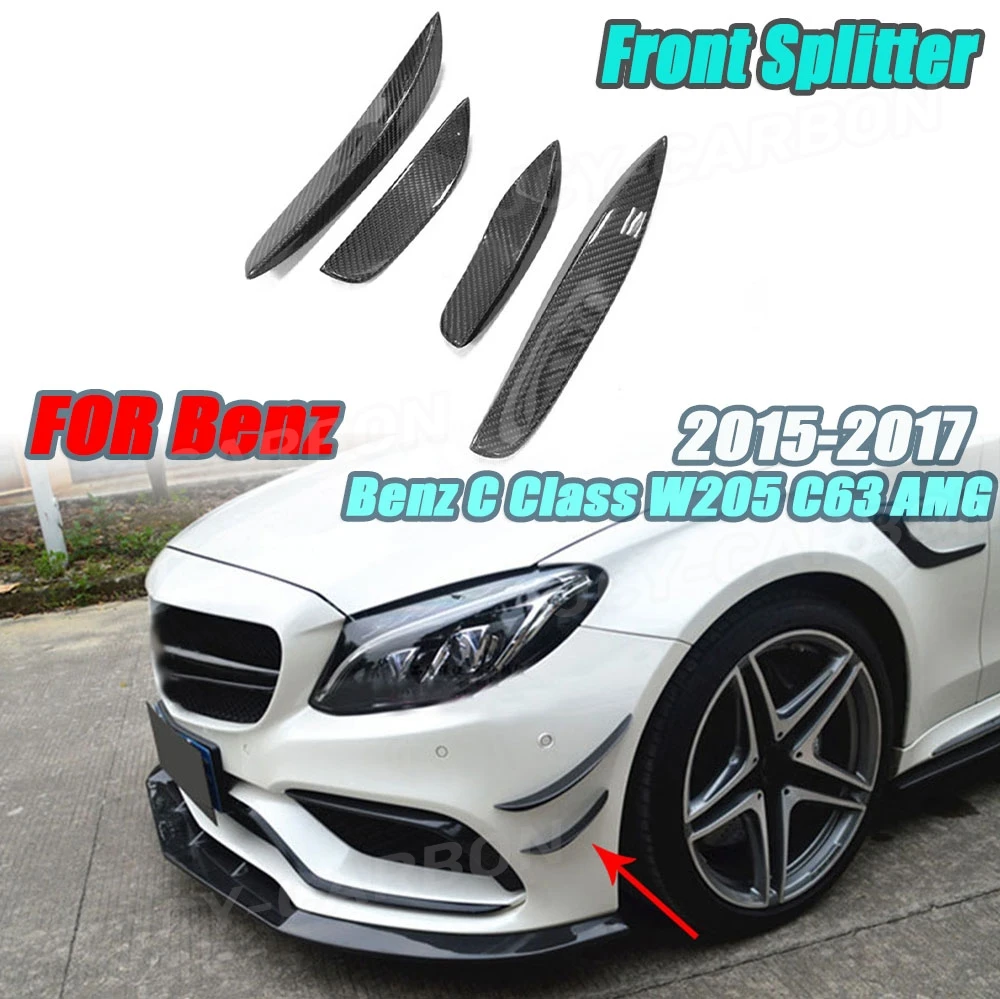 

JCYECF Carbon Fiber Car Front Bumper Side Splitters For Mercedes Benz C Class W205 C63 AMG C205 C300 Sedan Coupe 2015-2017