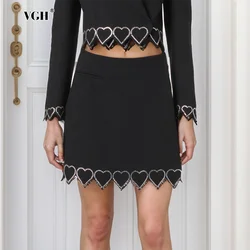 VGH Solid Sexy Patchwork Diamonds Bodycon Skirts For Women High Waist Temperament Slimming Short Skirt Female Fashion Style New