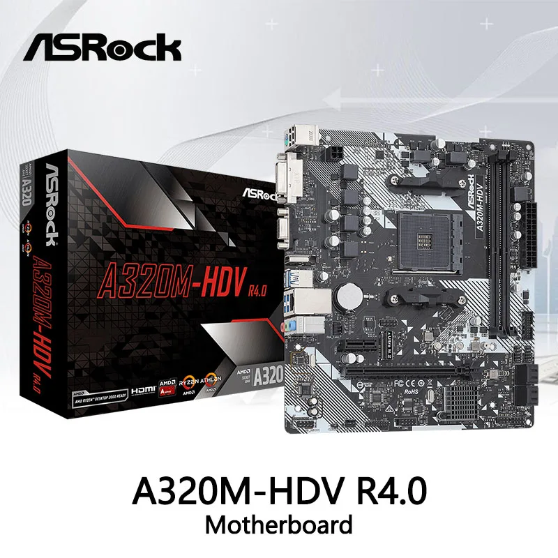 ASROCK A320M HDV R4.0 New Micro-ATX AMD A320 DDR4 3200 MHz,SATA 6Gbps, 32G,Desktop AMD CPU Socket AM4