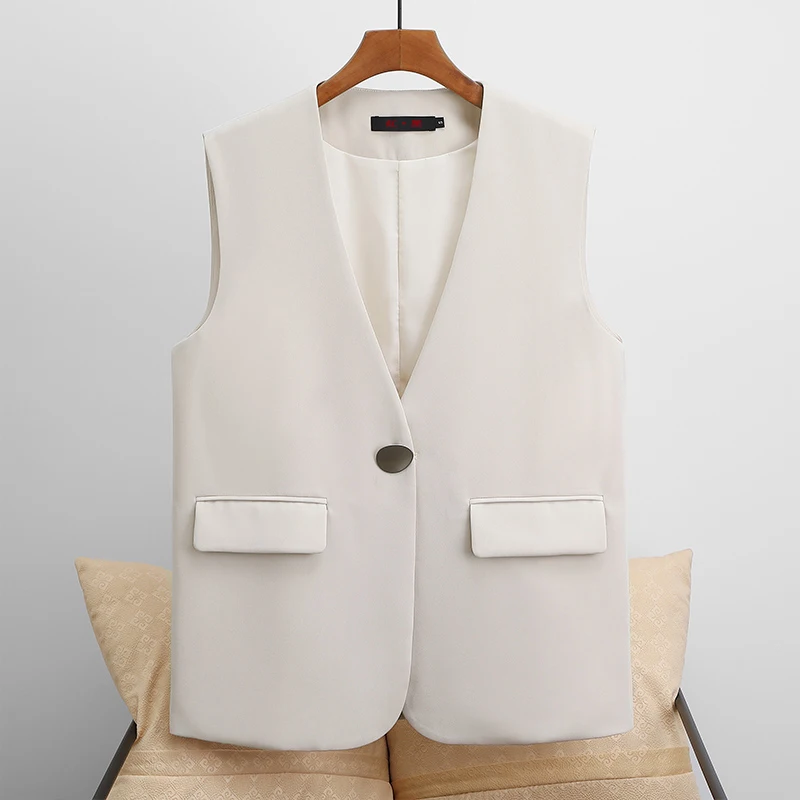 #5101 Black Beige Blazer Vest Women Slim Short Vest Female Sleeveless Jacket Single Button Slim Outerwear Vest Woman Waistcoat